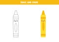 Trace and color cute kawaii crayon. Worksheet for kids.