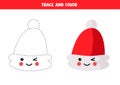 Trace and color cute kawaii Santa Claus hat.