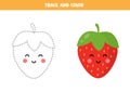 Trace and color cute kawaii strawberry. Educational worksheet