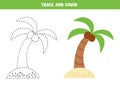 Trace and color cute palm. Worksheet for children. Royalty Free Stock Photo