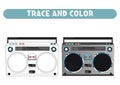 Trace and color retro boombox radio. Worksheet for kids