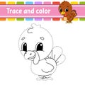 Trace and color. Turkey bird. Coloring page for kids. Handwriting practice. Education developing worksheet. Activity page. Game