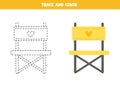 Trace and color yellow folding chair. Worksheet for children.