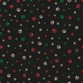 Trace doodle paw prints seamless pattern background with Christmas new years theme Royalty Free Stock Photo