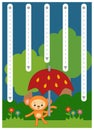 Trace the dotted lines, education game for children. Monkey with umbrella and rain