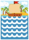 Trace the dotted lines, education game for children. Ship and tropical island