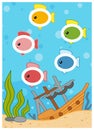 Trace the dotted lines in the shape of ovals, fish. Education game for children