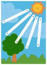 Trace the dotted lines from sun, education game for children