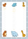 Trace the dotted lines from young animals to their moms. Connect the dots, education game for children