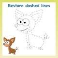 Trace game for children. Cartoon chihuahua. Restore dashed line