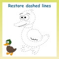 Trace game for children.Cartoon duck.