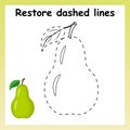 Trace game for children. Cartoon pear. Restore dashed line and c