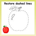Trace game for children. Cartoon red apple. Restore dashed line
