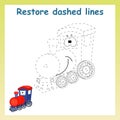 Trace game for children. Cartoon train. Restore dashed line and Royalty Free Stock Photo