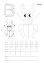 Trace game for letter B. Big bug. Royalty Free Stock Photo