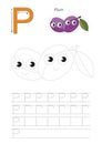 Trace game for letter P. Plums.