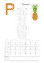 Trace game for letter P. Ripe Pineapple.
