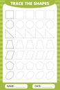 trace the geometric shapes around the contour - circle, square, triangle, oval, pentagon., parallelogram. learning for children, d Royalty Free Stock Photo
