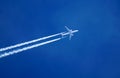 Trace of the high flying plane in the clear blue sky.