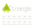 Trace and learn triangle. Basic geometric shapes. Worksheet for kids.