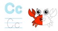 Trace The Letter And Picture And Color It. Educational Children Tracing Game. Coloring Alphabet. Letter C And Funny Crab