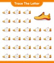 Trace the letter. Tracing letter alphabet with Running Shoes. Educational children game, printable worksheet, vector illustration