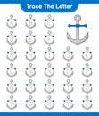 Trace the letter. Tracing letter with Anchor. Educational children game, printable worksheet, vector illustration Royalty Free Stock Photo