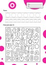 Trace letter worksheet a4 for kids preschool and school age. Game for children. Find and color