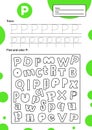 Trace letter worksheet a4 for kids preschool and school age. Game for children. Find and color