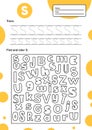Trace letter worksheet a4 for kids preschool and school age. Game for children. Find and color