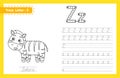 Trace letter Z uppercase and lowercase. Alphabet tracing practice preschool worksheet for kids learning English with cute cartoon Royalty Free Stock Photo