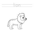 Trace letters and color black and white cartoon lion