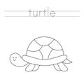 Trace the letters and color turtle. Handwriting practice for kids.