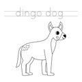 Trace the letters and color cartoon dingo dog. Handwriting practice for kids