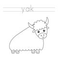 Trace the letters and color cute yak. Handwriting practice for kids. Royalty Free Stock Photo