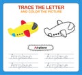 Trace letters of english alphabet and coloring book