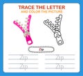 Trace letters of english alphabet and coloring book