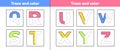 Trace letters for kindergarten and preshool kids. Write and color