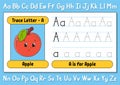 Trace letters. Writing practice. Tracing worksheet for kids. Learn alphabet. Cute character. Vector illustration. Cartoon style