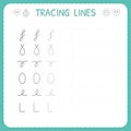 Trace line worksheet for kids. Preschool or kindergarten worksheet. Trace the pattern. Basic writing. Working pages for children