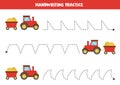 Trace the lines with farm tractor. Writing practice