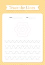 Trace lines worksheet. Preschool writing practice for kids workbook. Vector illustration