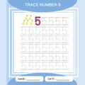 Trace number 5. Five. Children educational game. Kids learning material. Activity For Early Years. Preschool worksheet Royalty Free Stock Photo