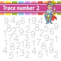 Trace number 2. Handwriting practice. Learning numbers for kids. Education developing worksheet. Activity page. Game for toddlers