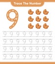 Trace the number. Tracing number with Cookies. Educational children game