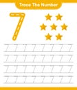 Trace the number. Tracing number with Stars. Educational children game Royalty Free Stock Photo