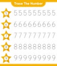 Trace the number. Tracing number with Stars. Educational children game Royalty Free Stock Photo