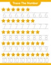 Trace the number. Tracing number with Stars. Educational children game Royalty Free Stock Photo