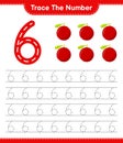 Trace the number. Tracing number with Yumberry. Educational children game, printable worksheet, vector illustration