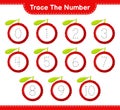 Trace the number. Tracing number with Yumberry. Educational children game, printable worksheet, vector illustration